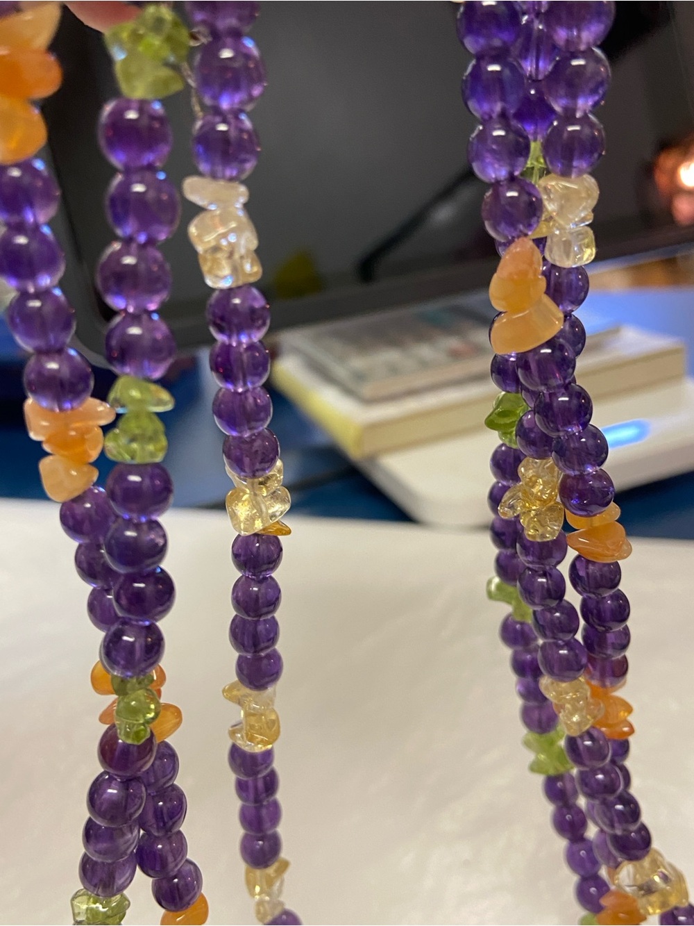 3 Strand Amethyst Peridot Citrine Carnelian Necklace with Sterling Clasp - Picture 4 of 11